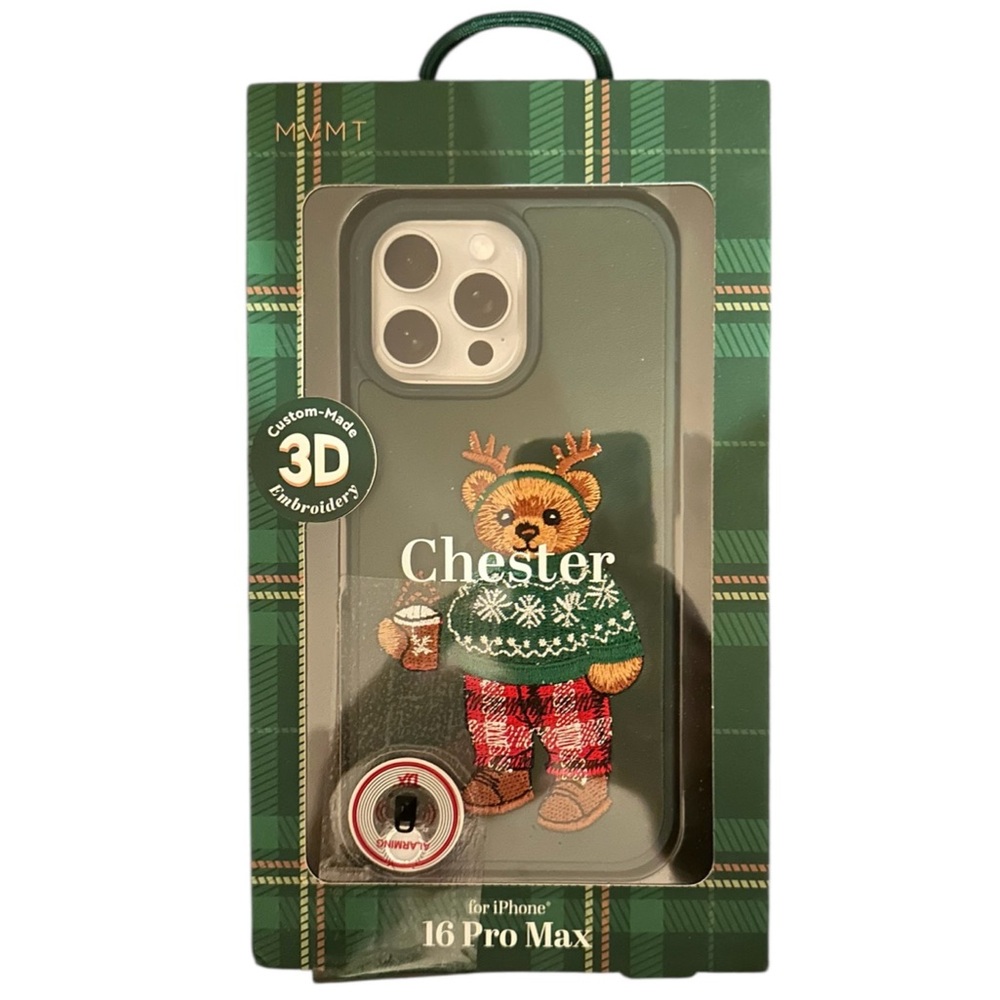 MVMT Chester Holiday Bear Custom 3D Embroidery iPhone 16 Pro Max Phone Case NEW